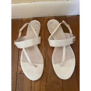 CHANEL‎ Slingback Thong Sandals White Leather Turnock CC EU 39.5